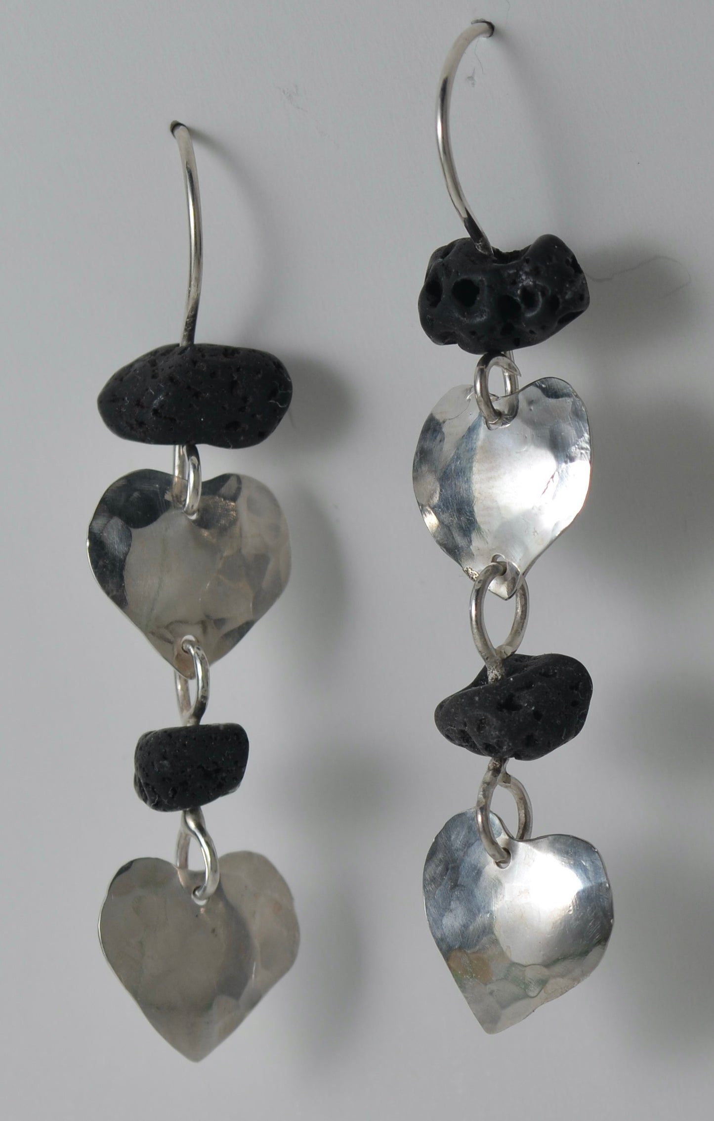 Heart Pendent Earrings with Lava Rock