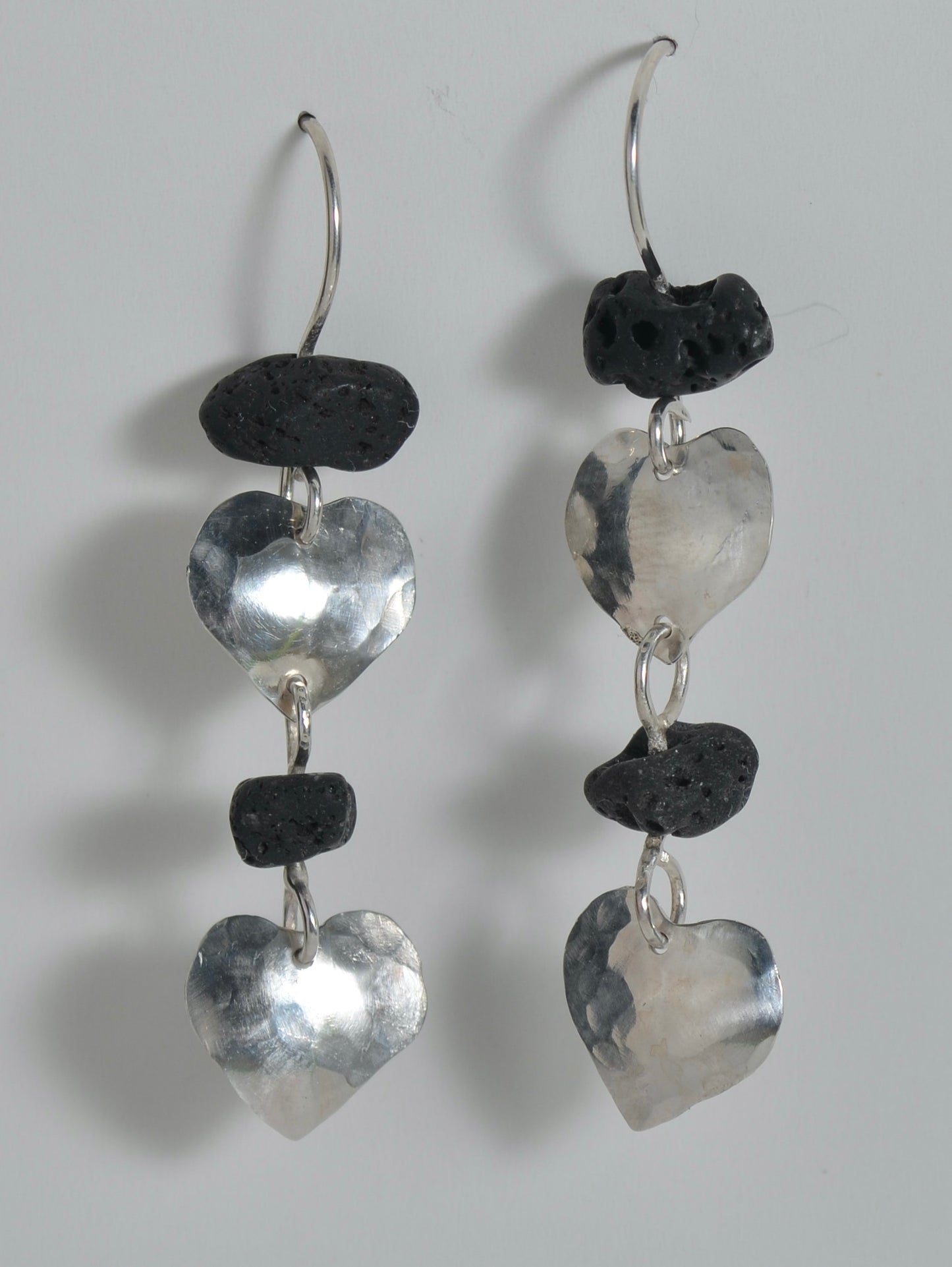 Heart Pendent Earrings with Lava Rock